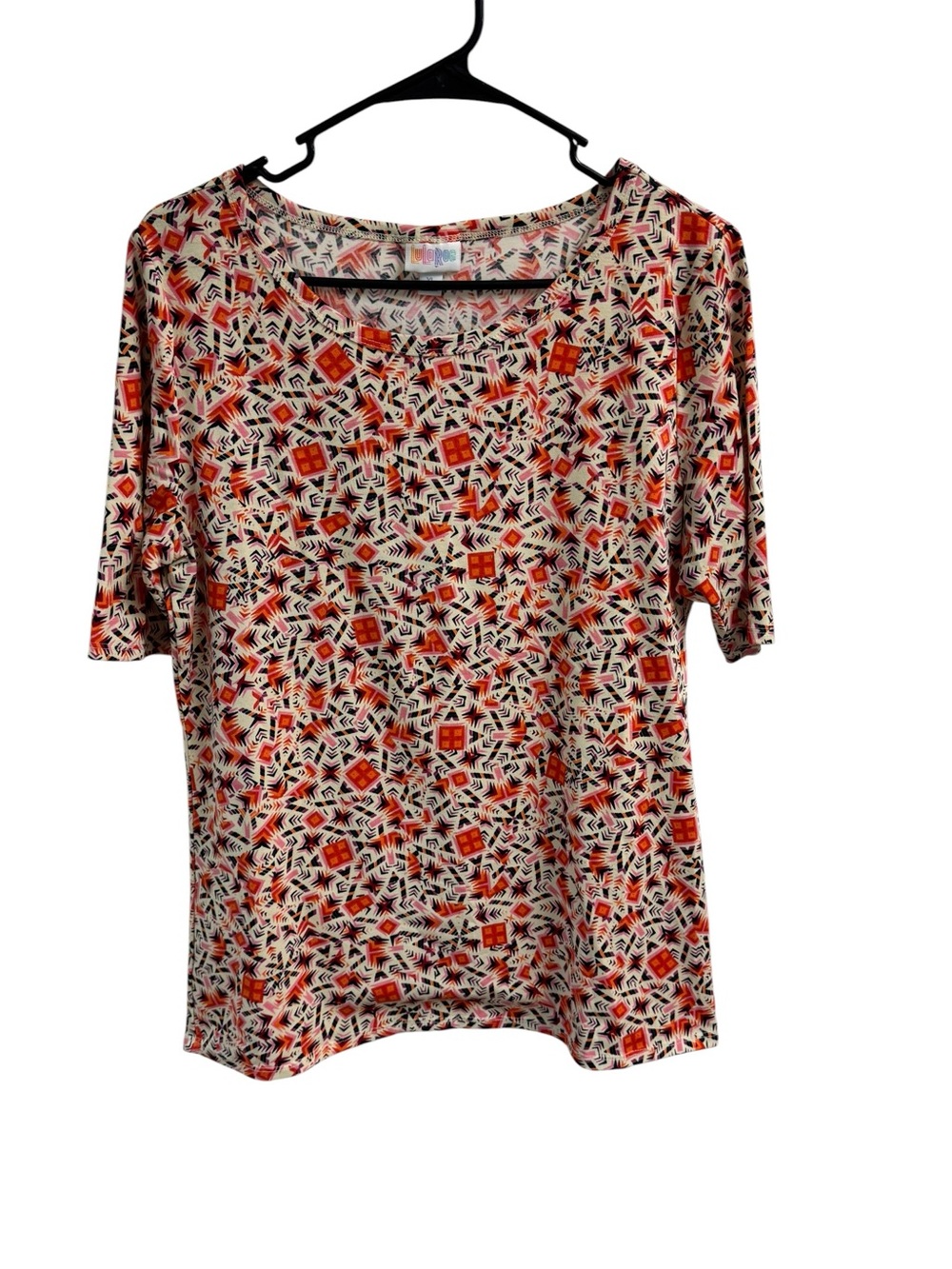LuLaRoe Short Sleeve Scoop Neck Top - Orange, Black, White
